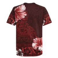 Hawaii Hibiscus With Oxblood Polynesian Pattern Rugby Jersey