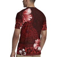 Hawaii Hibiscus With Oxblood Polynesian Pattern Rugby Jersey