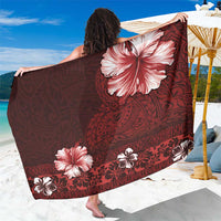 Hawaii Hibiscus With Oxblood Polynesian Pattern Sarong