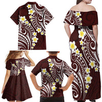 Plumeria With Oxblood Polynesian Tattoo Pattern Family Matching Off Shoulder Maxi Dress and Hawaiian Shirt LT05 - Polynesian Pride
