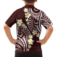 Plumeria With Oxblood Polynesian Tattoo Pattern Family Matching Off Shoulder Short Dress and Hawaiian Shirt LT05 - Polynesian Pride