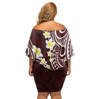 Plumeria With Oxblood Polynesian Tattoo Pattern Family Matching Off Shoulder Short Dress and Hawaiian Shirt LT05 - Polynesian Pride