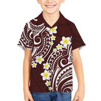 Plumeria With Oxblood Polynesian Tattoo Pattern Family Matching Summer Maxi Dress and Hawaiian Shirt LT05 Son's Shirt Red - Polynesian Pride