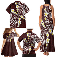 Plumeria With Oxblood Polynesian Tattoo Pattern Family Matching Tank Maxi Dress and Hawaiian Shirt LT05 - Polynesian Pride