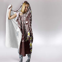Plumeria With Oxblood Polynesian Tattoo Pattern Hooded Blanket