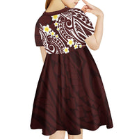 Plumeria With Oxblood Polynesian Tattoo Pattern Kid Short Sleeve Dress LT05 - Polynesian Pride