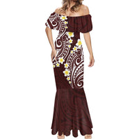 Plumeria With Oxblood Polynesian Tattoo Pattern Mermaid Dress LT05 - Polynesian Pride