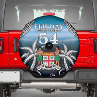 Happy 54th Fiji Day Spare Tire Cover Forever Fiji With Tapa Tribal Pattern