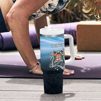 Personalised Happy 54th Fiji Day Tumbler With Handle Forever Fiji With Tapa Tribal Pattern