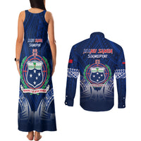 Samoa Rugby Couples Matching Tank Maxi Dress and Long Sleeve Button Shirts World Cup 2023 Coat Of Arms With Polynesian Pattern LT05 - Polynesian Pride