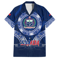 Custom Samoa Rugby Family Matching Tank Maxi Dress and Hawaiian Shirt World Cup 2023 Coat Of Arms With Polynesian Pattern LT05 Dad's Shirt - Short Sleeve Blue - Polynesian Pride