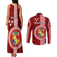 Tonga Rugby Couples Matching Tank Maxi Dress and Long Sleeve Button Shirts World Cup 2023 Coat Of Arms Ngatu Pattern LT05 - Polynesian Pride