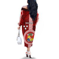 Tonga Rugby Family Matching Off Shoulder Long Sleeve Dress and Hawaiian Shirt World Cup 2023 Coat Of Arms Ngatu Pattern LT05 - Polynesian Pride