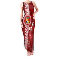 Tonga Rugby Family Matching Tank Maxi Dress and Hawaiian Shirt World Cup 2023 Coat Of Arms Ngatu Pattern LT05 Mom's Dress Red - Polynesian Pride