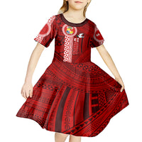 Tonga Rugby Kid Short Sleeve Dress World Cup 2023 Coat Of Arms Ngatu Pattern LT05 - Polynesian Pride
