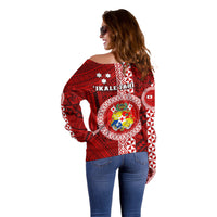 Tonga Rugby Off Shoulder Sweater World Cup 2023 Coat Of Arms Ngatu Pattern LT05 - Polynesian Pride