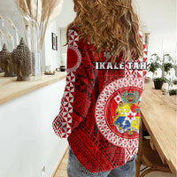 Tonga Rugby Women Casual Shirt World Cup 2023 Coat Of Arms Ngatu Pattern LT05 - Polynesian Pride