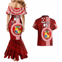 Custom Tonga Rugby Couples Matching Mermaid Dress and Hawaiian Shirt World Cup 2023 Coat Of Arms Ngatu Pattern LT05 - Polynesian Pride