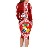Custom Tonga Rugby Family Matching Long Sleeve Bodycon Dress and Hawaiian Shirt World Cup 2023 Coat Of Arms Ngatu Pattern LT05 - Polynesian Pride