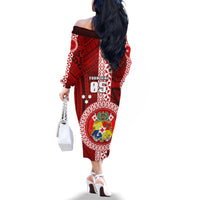 Custom Tonga Rugby Family Matching Off Shoulder Long Sleeve Dress and Hawaiian Shirt World Cup 2023 Coat Of Arms Ngatu Pattern LT05 - Polynesian Pride