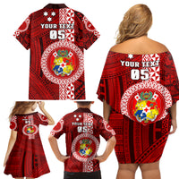 Custom Tonga Rugby Family Matching Off Shoulder Short Dress and Hawaiian Shirt World Cup 2023 Coat Of Arms Ngatu Pattern LT05 - Polynesian Pride