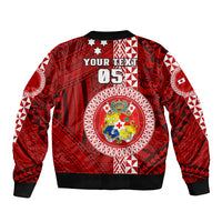 Custom Tonga Rugby Sleeve Zip Bomber Jacket World Cup 2023 Coat Of Arms Ngatu Pattern LT05 - Polynesian Pride