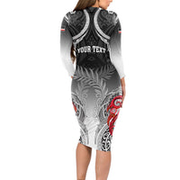 Personalised New Zealand Waitangi Day Long Sleeve Bodycon Dress Aotearoa Te Ra O Waitangi Manaia Maori Pattern LT05 - Polynesian Pride