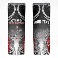 Personalised New Zealand Waitangi Day Skinny Tumbler Aotearoa Te Ra O Waitangi Manaia Maori Pattern LT05 Black - Polynesian Pride