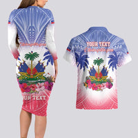 Personalised Haiti Independence Day Couples Matching Long Sleeve Bodycon Dress and Hawaiian Shirt Neg Maron Polynesian Style LT05 - Polynesian Pride