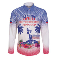 Personalised Haiti Independence Day Family Matching Off The Shoulder Long Sleeve Dress and Hawaiian Shirt Neg Maron Polynesian Style LT05 Dad's Shirt - Long Sleeve Blue - Polynesian Pride