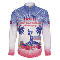 Personalised Haiti Independence Day Family Matching Puletasi and Hawaiian Shirt Neg Maron Polynesian Style LT05 Dad's Shirt - Long Sleeve Blue - Polynesian Pride