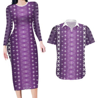 Purple Samoa Malu Tattoo Inspired Couples Matching Long Sleeve Bodycon Dress and Hawaiian Shirt LT05 Purple - Polynesian Pride