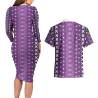 Purple Samoa Malu Tattoo Inspired Couples Matching Long Sleeve Bodycon Dress and Hawaiian Shirt LT05 - Polynesian Pride