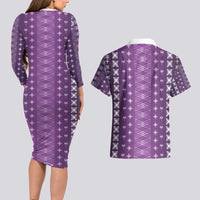 Purple Samoa Malu Tattoo Inspired Couples Matching Long Sleeve Bodycon Dress and Hawaiian Shirt - Polynesian Pride