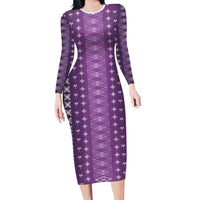 Purple Samoa Malu Tattoo Inspired Family Matching Long Sleeve Bodycon Dress and Hawaiian Shirt - Polynesian Pride