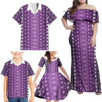 Purple Samoa Malu Tattoo Inspired Family Matching Off Shoulder Maxi Dress and Hawaiian Shirt LT05 - Polynesian Pride
