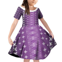 Purple Samoa Malu Tattoo Inspired Family Matching Off Shoulder Short Dress and Hawaiian Shirt LT05 Daughter's Dress Purple - Polynesian Pride