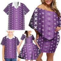 Purple Samoa Malu Tattoo Inspired Family Matching Off Shoulder Short Dress and Hawaiian Shirt - Polynesian Pride