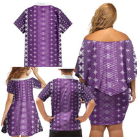 Purple Samoa Malu Tattoo Inspired Family Matching Off Shoulder Short Dress and Hawaiian Shirt LT05 - Polynesian Pride