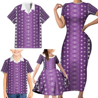 Purple Samoa Malu Tattoo Inspired Family Matching Short Sleeve Bodycon Dress and Hawaiian Shirt - Polynesian Pride