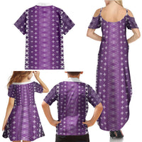 Purple Samoa Malu Tattoo Inspired Family Matching Summer Maxi Dress and Hawaiian Shirt LT05 - Polynesian Pride