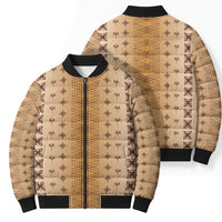 Beige Samoa Malu Tattoo Inspired Bomber Puffer Jacket - Polynesian Pride