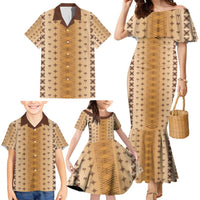 Beige Samoa Malu Tattoo Inspired Family Matching Mermaid Dress and Hawaiian Shirt LT05 - Polynesian Pride