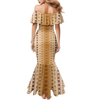 Beige Samoa Malu Tattoo Inspired Family Matching Mermaid Dress and Hawaiian Shirt LT05 - Polynesian Pride
