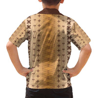 Beige Samoa Malu Tattoo Inspired Family Matching Off Shoulder Short Dress and Hawaiian Shirt LT05 - Polynesian Pride