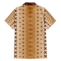 Beige Samoa Malu Tattoo Inspired Family Matching Off Shoulder Short Dress and Hawaiian Shirt LT05 - Polynesian Pride