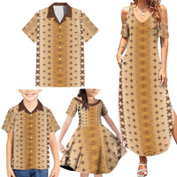 Beige Samoa Malu Tattoo Inspired Family Matching Summer Maxi Dress and Hawaiian Shirt LT05 - Polynesian Pride