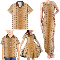 Beige Samoa Malu Tattoo Inspired Family Matching Tank Maxi Dress and Hawaiian Shirt LT05 - Polynesian Pride