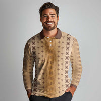 Beige Samoa Malu Tattoo Inspired Long Sleeve Polo Shirt LT05 - Polynesian Pride