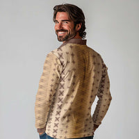 Beige Samoa Malu Tattoo Inspired Long Sleeve Polo Shirt LT05 - Polynesian Pride